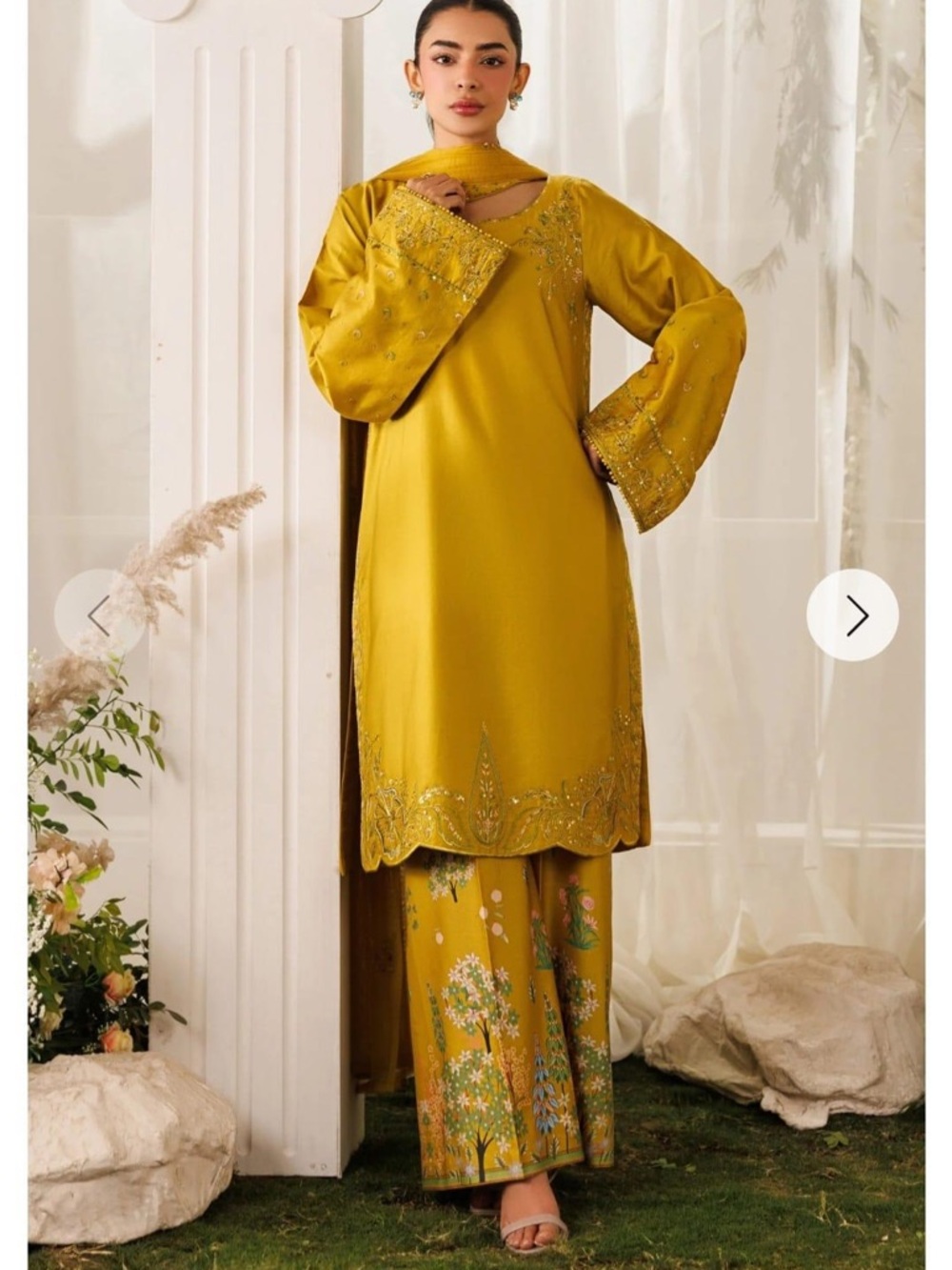 Elegant Mustard Embroidered Women's Dress